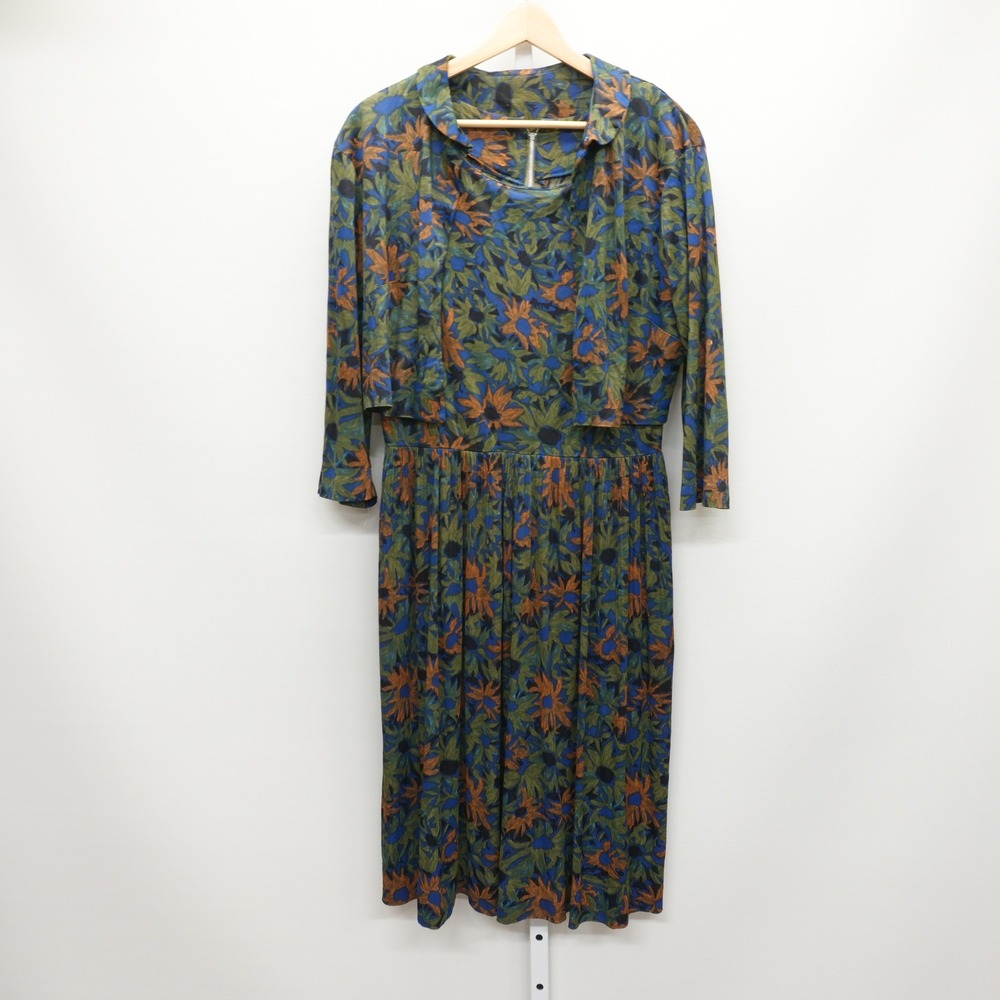 Vintage Mode O Day Floral Dress Set Jacket Blue Green Orange Mid Century Retro